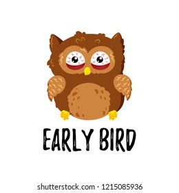 Cute vector tired owl. Cartoon illustration