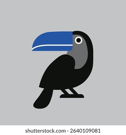 Cute vector toucan with big eyes, simple design, great for kids' projects and decor.