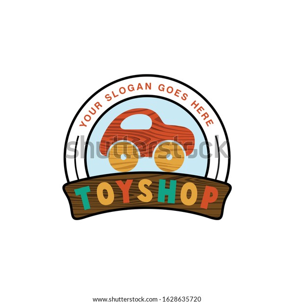 Cute vector toy shop logo\
transportation for boys, Car toys isolated on white\
background.