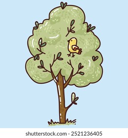 cute vector tree with yellow bird