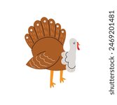 Cute vector turkey. Turkey in the hand drawn style. Domestic bird. Farm animal. White isolated background. 