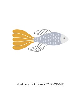 Gerader Vektor unter Wasser isolierter Fisch. Modernes handgezeichnetes Tier.