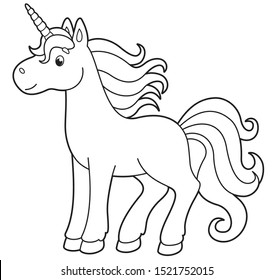 Cute vector unicorn. Vector cartoon pony. Cute vector horse. Magic pegasus.Illustration for children. Coloring book
