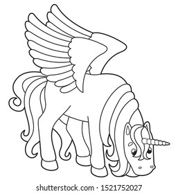 Cute vector unicorn. Vector cartoon pony. Cute vector horse. Magic pegasus.Illustration for children. Coloring book
