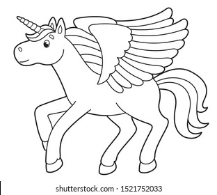 Cute vector unicorn. Vector cartoon pony. Cute vector horse. Magic pegasus.Illustration for children. Coloring book
