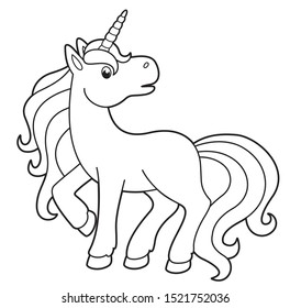 Cute vector unicorn. Vector cartoon pony. Cute vector horse. Magic pegasus.Illustration for children. Coloring book
