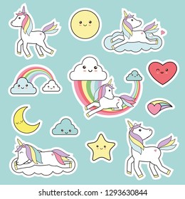 Cute vector with unicorn elements - kawaii style