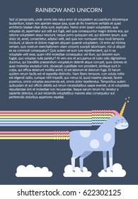 Cute vector unicorn in flat style. Unicorn horse with rainbow mane and tail for your design, fabric, textile, wallpaper, greeting and motivate postcards and posters and other.