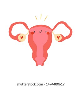 Cute vector Uterus illustration isolated on white background. Female reproductive system cartoon. Women's health illustration.