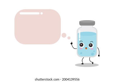 Vector lindo del carácter del frasco de la vacuna. Vacunación contra el coronavirus (2019-nCoV), Gel de alcohol contra COVID-19, Protección contra ataques de virus, charla y explicación, aislado en fondo blanco 
