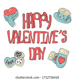 Cute Vector Valentine day card concept with romantic icons