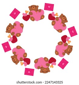 Cute vector Valentine s day mandala with bear and love letter on white background.Hand drawn vector illustration.