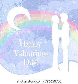 Cute vector Valentines day card with two boys in love.