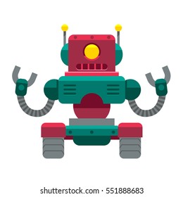 Cute Vector Vintage Robot isolated on White Background.
