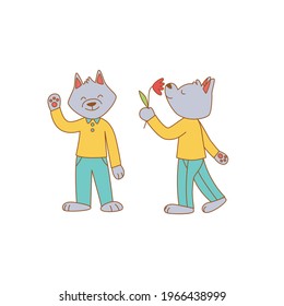 cute vector volf illustrations for kids photoalbum or kids shop. Also can be used as mascot or for kids photoalbums