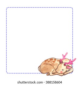cute vector watercolor deer with frame. greeting card
