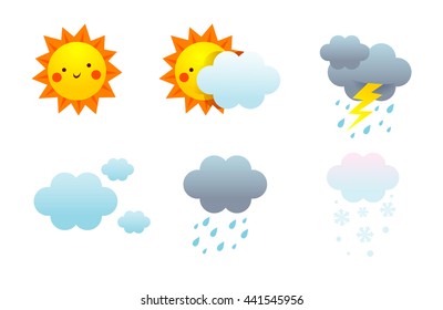 Cute Vector Weather Icons Isolated On White Background