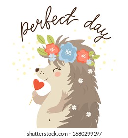 Cute vector wicket with a welcome sign. romantic illustration with birds and flowers