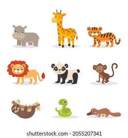 Cute vector wild animals collection. Printable templates