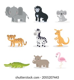 Cute vector wild animals collection. Printable templates