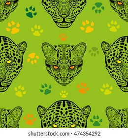 Cute vector wild cats seamless pattern. Wild Cat and Cheetah pattern