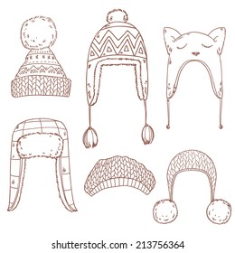 Cute vector winter hats set