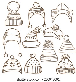 Cute vector winter hats set