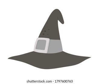 Cute vector wizard hat. Halloween accessory icon. Funny autumn all saints eve illustration with tall witch hat. Samhain dress party costume element for kids. 
