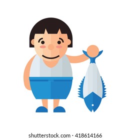 cute vector woman and fish