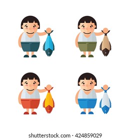 cute vector woman and fish