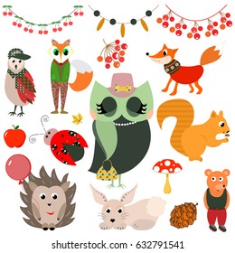 Cute Vector Woodland Animals for Prints, for Mobile, for Stickers, for Planner Funny Illustration Animals Clip art