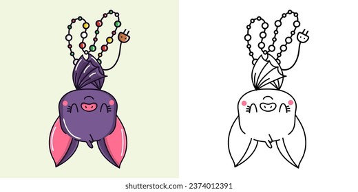 Cute Vector Xmas Bat Clipart for Coloring Page and Illustration. Happy Clip Art Christmas Animal. Cute Vector Illustration of a Kawaii Animal for New Year Stickers. 