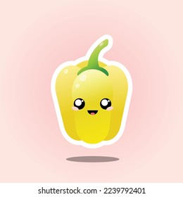 Cute vector yellow paprika sticker. Gradient art illustration.