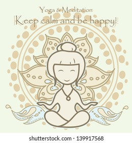 Cute vector yoga and meditation background with orient ornament