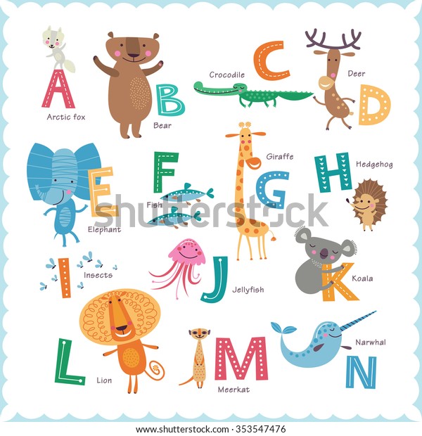 Cute Vector Zoo Alphabet Animals Cartoon Stock Vector (Royalty Free ...