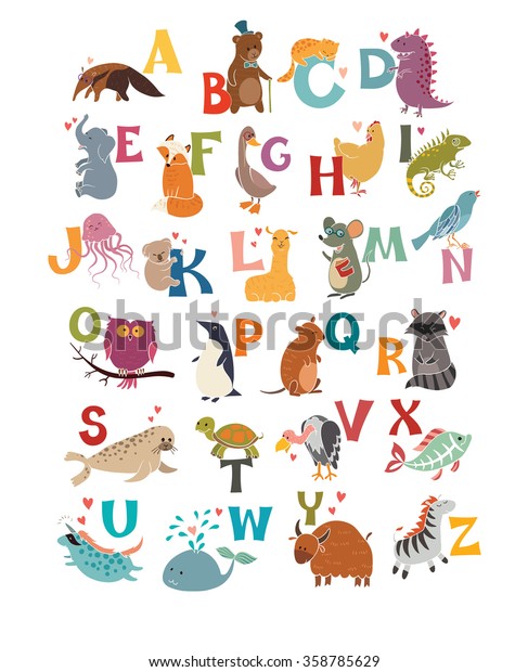 Cute Vector Zoo Alphabet Funny Cartoon Stock Vector (Royalty Free ...