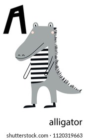 Cute vector zoo alphabet poster with cartoon animals. Set of kids abc poster in scandinavian style.