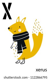 Cute vector zoo alphabet poster with cartoon animals. Set of kids abc poster in scandinavian style.