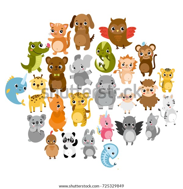 かわいいベクター動物園 動物 ウサギ キツネ オオカミ 猫 ライオン トラ 熊 鹿 パンダ 子ども向けイラスト のベクター画像素材 ロイヤリティフリー