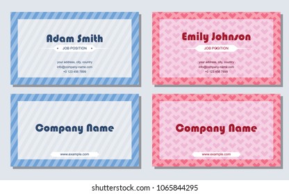 Cute vectorial image of business cards. Male and female variant. Suitable for store consultants, children's goods distributors, etc.