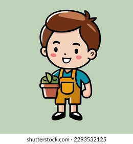 Cute vectors for little ones give a sense of affection, love and take care of plants. Design for Earth Day