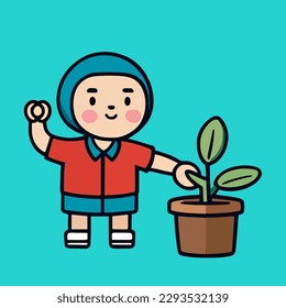 Cute vectors for little ones give a sense of affection, love and take care of plants. Design for Earth Day