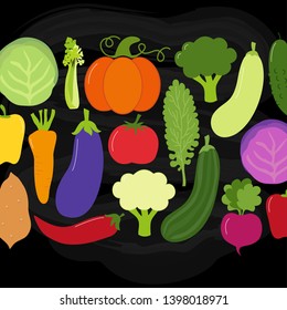 Cute Vegan Menu background as chalk board with various vegetables for your decoration