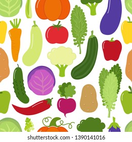 Cute Vegan Menu seamless pattern background with various vegetables