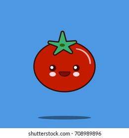 Cute vegetable cartoon character tomato icon kawaii Smiling face. Flat design Vector Illustration Fresh farm healthy food