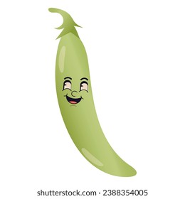 Cute vegetable character with a cheerful face. Fresh, healthy green pea. Baby flat graphic vector illustration isolated on white background.