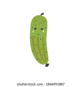 Cute vegetable cucumber. Vector isolated in hand drawn vegetable