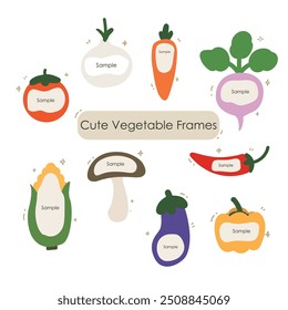 Cute vegetable frame cartoon style illustration set. isolated