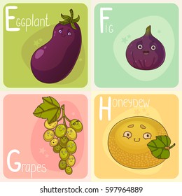 Cute Vegetable and Fruit Alphabet. Cartoon Characters