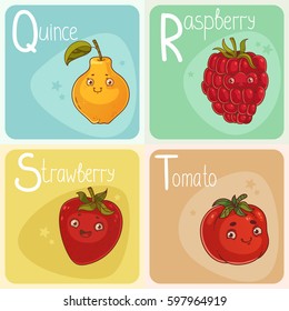 Cute Vegetable and Fruit Alphabet. Cartoon Characters